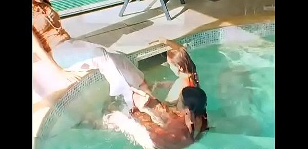  Youthful teen delights with mama in the pool for a complete play